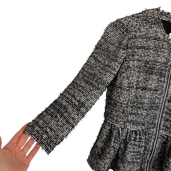 Rebecca Taylor Textured Tweed Peplum Jacket Blazer Size 2 / XS Black Cream - Picture 5 of 14